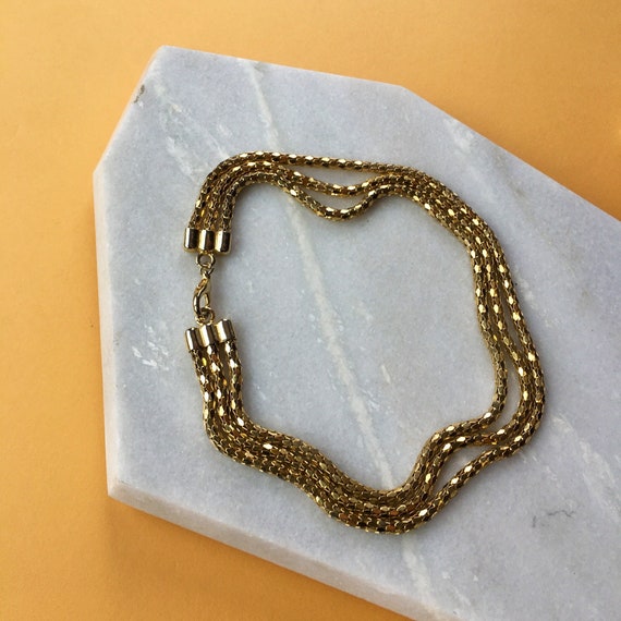 Gold Mesh Triple Strand Chain Vintage Necklace | … - image 3