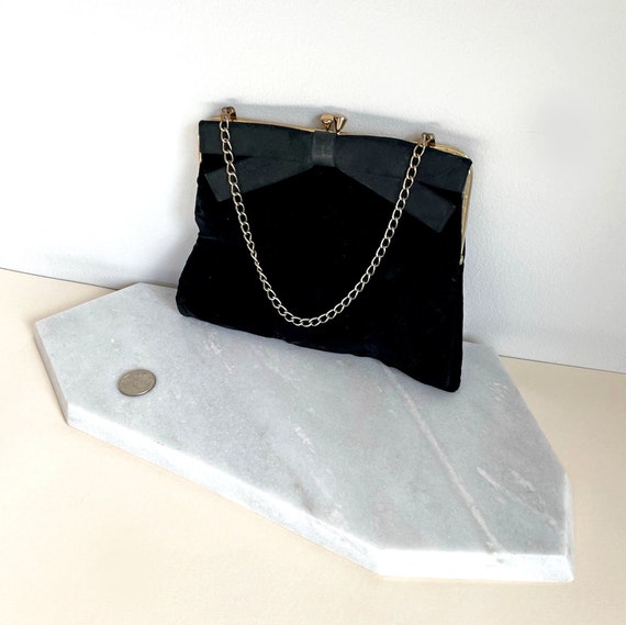 Vintage Clutch 1950's Black Velvet Matte Black Sa… - image 2