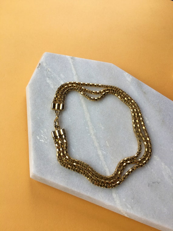 Gold Mesh Triple Strand Chain Vintage Necklace | … - image 8