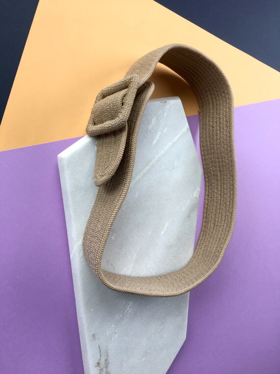 Vintage Tan Woven Belt with Large Rectangular bel… - image 10