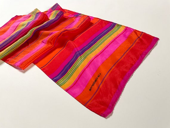 Vintage Liz Caiborne Rainbow Striped Silk Scarf, … - image 3