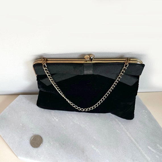 Vintage Clutch 1950's Black Velvet Matte Black Sa… - image 3