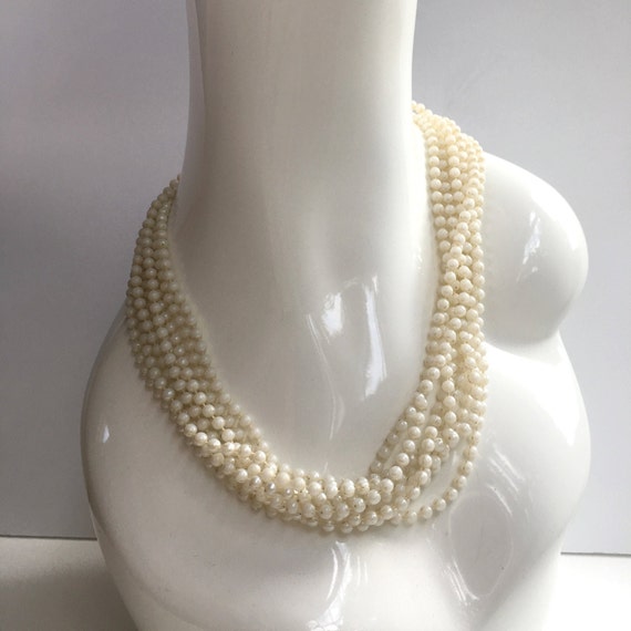 Vintage Faux Pearl Multi Strand Necklace | Tiny P… - image 1