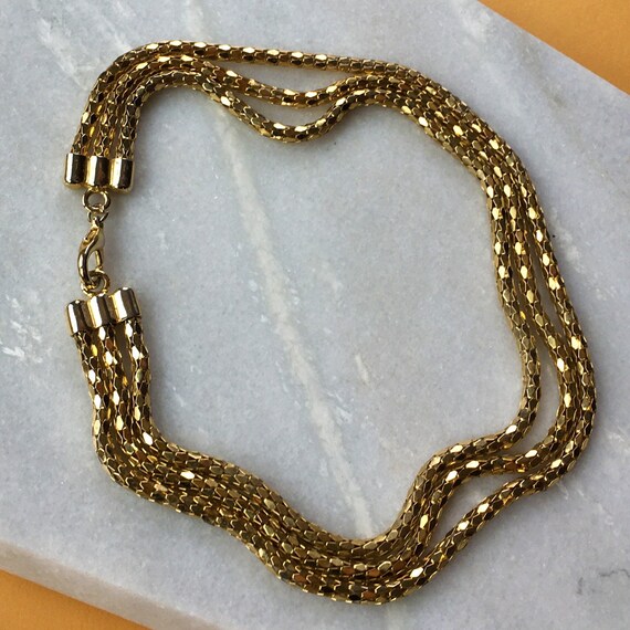 Gold Mesh Triple Strand Chain Vintage Necklace | … - image 5