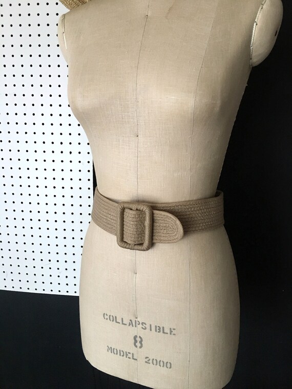 Vintage Tan Woven Belt with Large Rectangular bel… - image 9