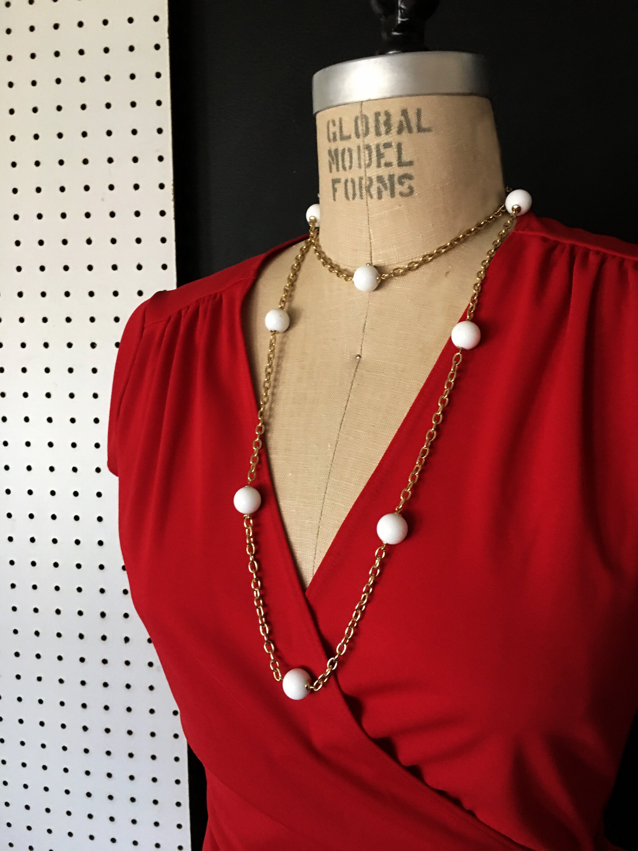 Long White Ball Beaded Gold Chain Necklace vintage White Etsy Singapore