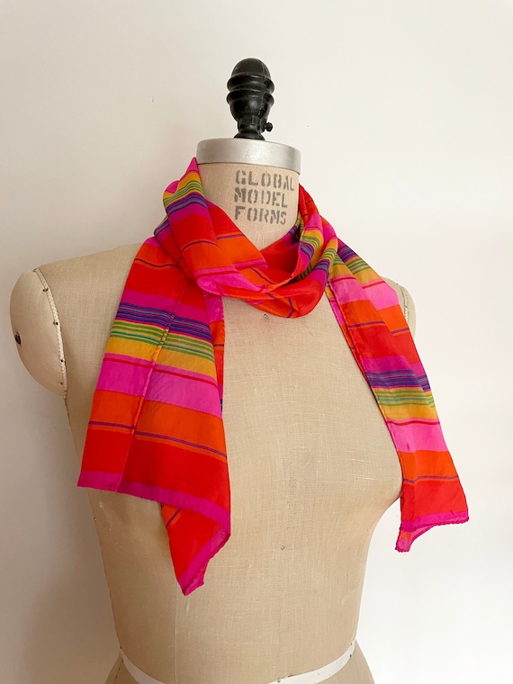 Vintage Liz Caiborne Rainbow Striped Silk Scarf, … - image 1