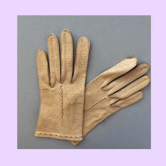 Carmel Leather 1950's Women's Gloves | Dotted Lin… - image 4