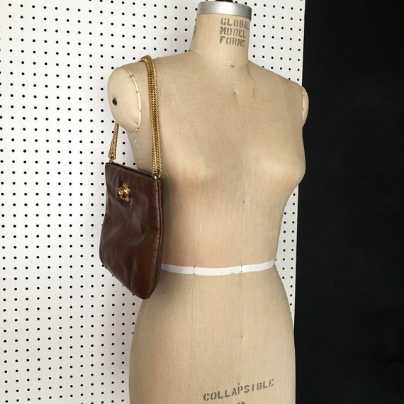Brown Vintage Ruth Saltz Gold Cougar Hardware Leather Shoulder Bag View 2
