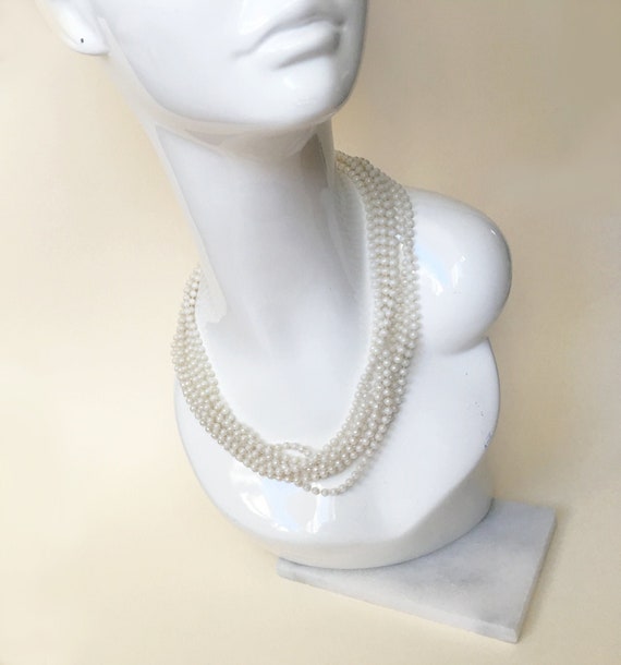 Vintage Faux Pearl Multi Strand Necklace | Tiny P… - image 2