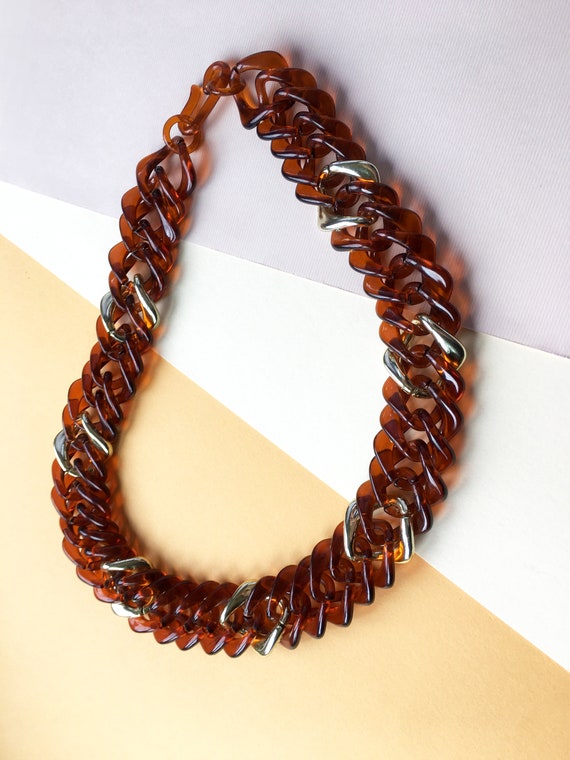 Tortoise Shell Gold Link Chain Necklace | Vintage 