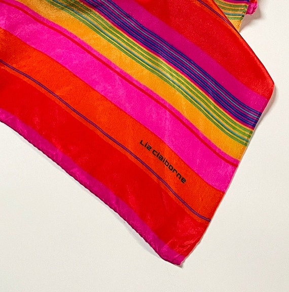 Vintage Liz Caiborne Rainbow Striped Silk Scarf, … - image 8