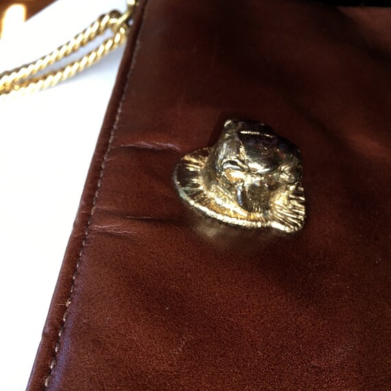 Brown Vintage Ruth Saltz Gold Cougar Hardware Leather Shoulder Bag View 4
