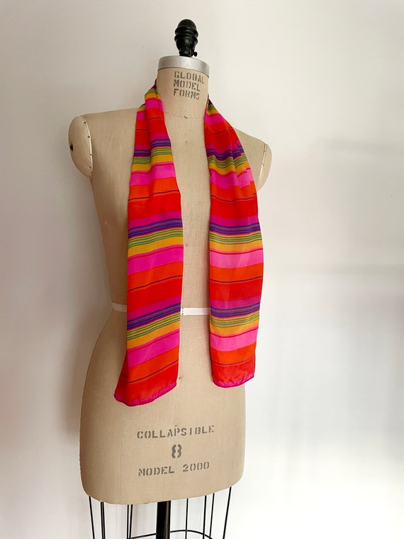 Vintage Liz Caiborne Rainbow Striped Silk Scarf, … - image 4