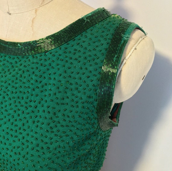 Emerald Green Sleeveless Cocktail Vintage Dress 1… - image 3