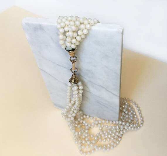 Vintage Faux Pearl Multi Strand Necklace | Tiny P… - image 5