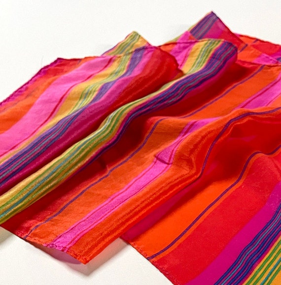 Vintage Liz Caiborne Rainbow Striped Silk Scarf, … - image 7