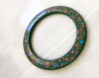Vintage Floral Forest Green Lucite Bangle
