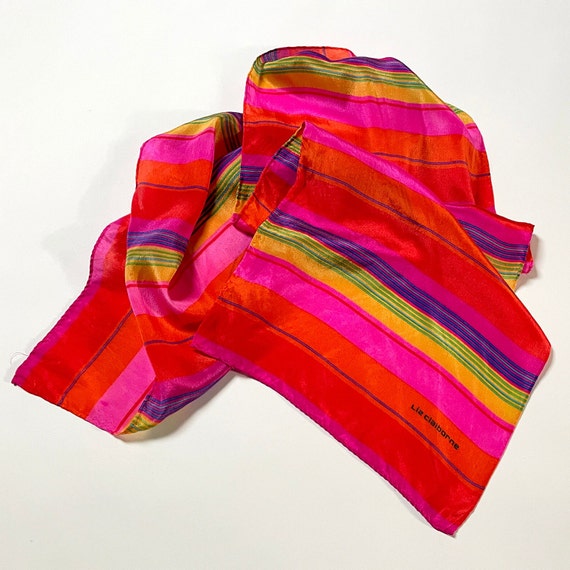 Vintage Liz Caiborne Rainbow Striped Silk Scarf, … - image 5