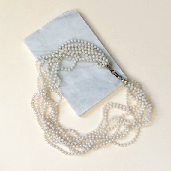 Vintage Faux Pearl Multi Strand Necklace | Tiny P… - image 9