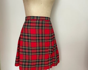 Vintage Red Tartan Wool Kilt Plaid Skirt