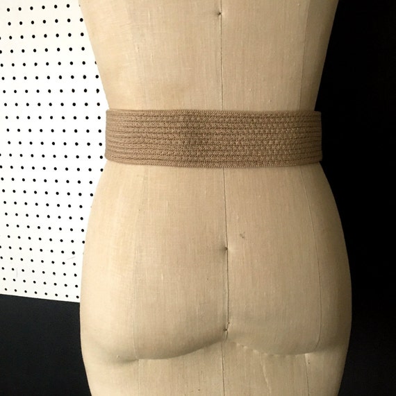 Vintage Tan Woven Belt with Large Rectangular bel… - image 5