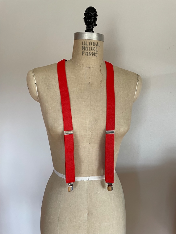 Bright Red Vintage Suspenders | Unisex Stretchy El