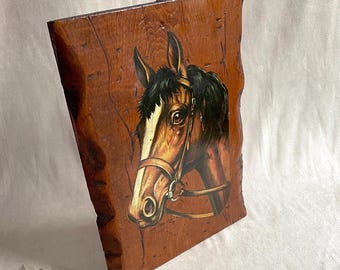 Vintage Horse Decoupage Plaque, 1970s Western Equestrian Art