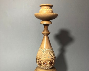 Vintage Candlestick Hand Carved Wood