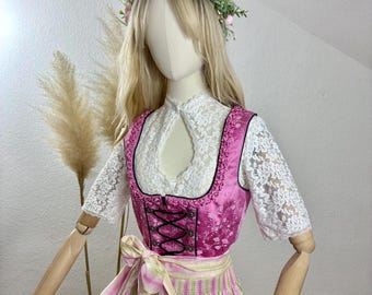 Conjunto Dirndl vintage de 3 piezas, rosa/negro, Dallas Landmode, talla 36/US 4 >tenga en cuenta las medidas<