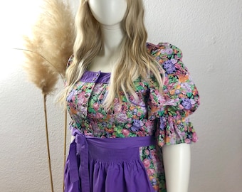 Vintage Dirndl 2tlg bunt/lila Gr. 50 US 18>bitte Maße beachten<