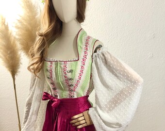 Dirndl midi 3-piece green/pink size. 38/US 8 >please note dimensions<