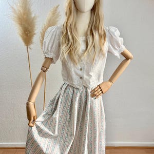 Vintage traditional skirt with pocket, knee-length, pink/grey size 36/US 4 &gt;please note dimensions&lt;