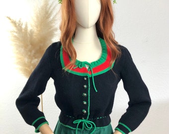 Vintage traditional jacket black/green/red Gr. XS-S >please note dimensions<