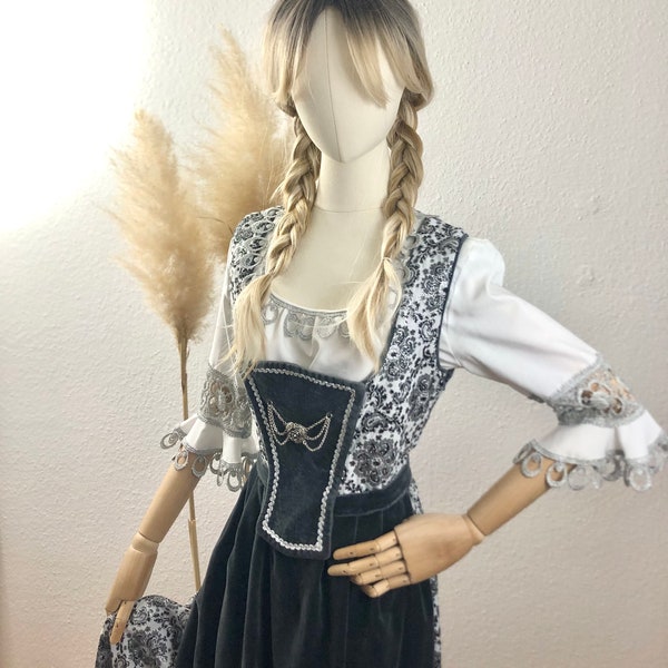 Dirndl vintage de 3 piezas, gris/plata, talla 36/EE. UU. 4 >tenga en cuenta las medidas<