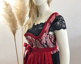 Dirndl midi 3tlg rot /schwarz Gr. 48/US 16 >bitte Maße beachten<