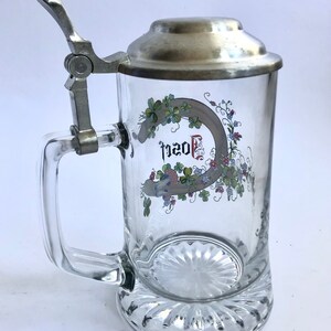 Vintage Bierkrug, Bierglas mit Zinndeckel Schallet, Josef, Hufeisen, Kleeblatt, Glücksbecher, 0,5l Bild 8