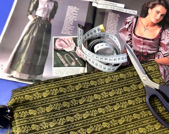 Vintage Stoff Dirndlstoff Brokat, grün/khaki, Schürzenstoff, Dirndloberteil