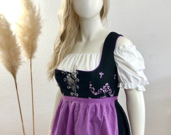 Vintage Dirndl 3-piece knee-length black/purple size 46/ US 14 >please note dimensions<