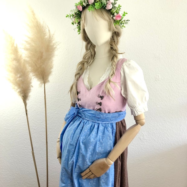 Dirndl midi pregnancy 3-piece pink/brown/blue Gr. 38-40/US 6-8 >please note dimensions<