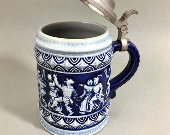 Vintage beer mug, beer stein with pewter lid, 0.5L, Marzi & Remi, relief beer mug,