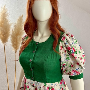 Vintage dirndl traditional dress 2-piece green/pink size 46/US 14 &gt;please note dimensions&lt;