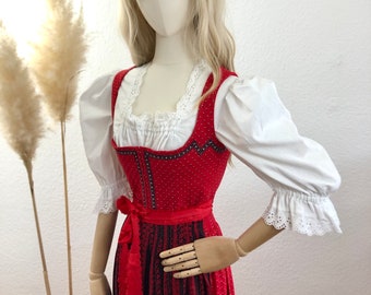 Vintage Dirndl long 3-piece red/white size 36/ US 4 >please note dimensions<