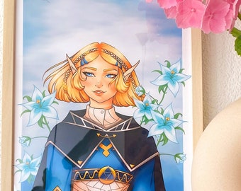 Zelda Art Print | Legend of Zelda Tears of the Kingdom | Cute Zelda Fanart Illustration | Gamer Aesthetic | Kawaii character art