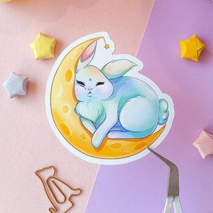 Adesivo Moonbunny / Luna the Moon Bunny / Adesivo in vinile Kawaii Sleepy Bunny / Coniglietto della luna crescente / Adesivo del diario