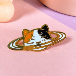 Caturn Enamel Pin | Space Cat Collection | Cat Planet | Calico Kitty Pin | Kawaii Enamel Pins | Cat Pin