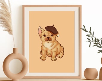 Cute Frenchie Art Print | Kawaii Pets Illustrated A5 Art Print | Nursery or Baby Room Decor | French Bulldog Illustration Wall Art