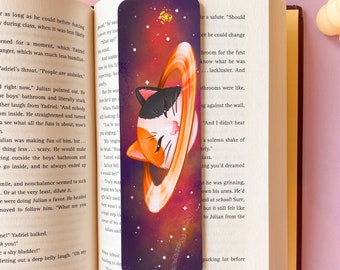 Caturn Bookmark | Space Cat Illustration | Cute Scifi Cat boekenlegger | Saturn kitty | Calico Planet Art Book Gift