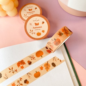 Autumn Washi Tape | Cute Fall Leaves and Pumpkins | Cottage Core | Kawaii Stationery | 15mm x 10m | Scrapbooking | Journaling