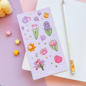 Flower Stickersheet | Tulips Illo | Cute Vinyl Stickersheet for Journalling | Kawaii Mini Stickers  |  Planner or bujo journal sticker